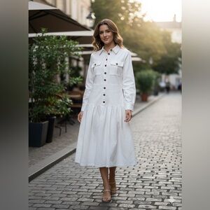 White Button-Up dress  with Gold Accents